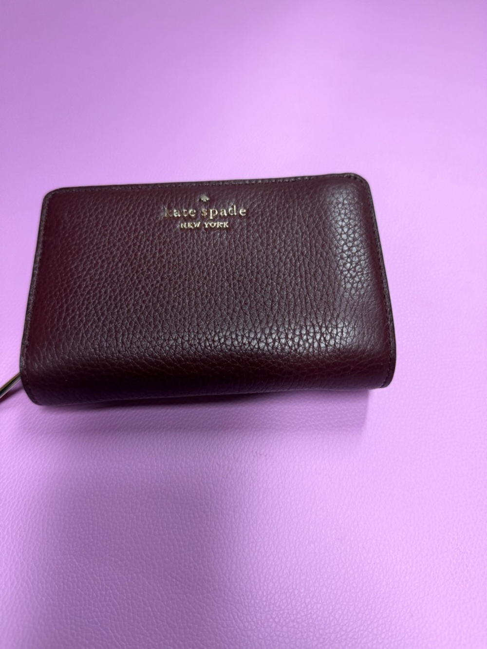 kate spade Burgundy Pebbled Leather Zip Wallet